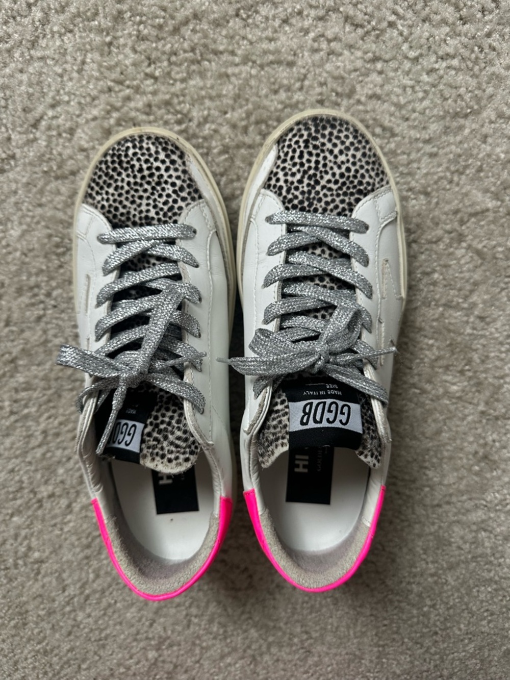 Golden Goose High Star White Leather & Leopard Print Women's Sneakers